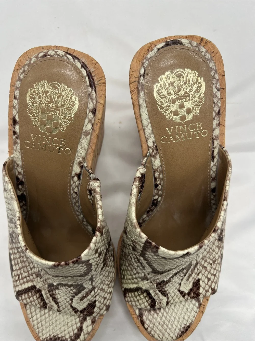 Vince Camuto Chaisen Platform Cork Leather Snakeskin Print Wedges